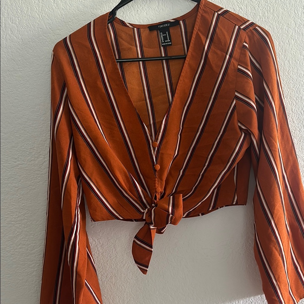 Forever 21 Rust Striped Wrap Blouse